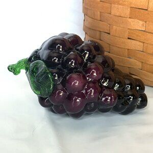 Vintage Mid-Century Deep Purple Glass Grapes Cluster Fruit Décor